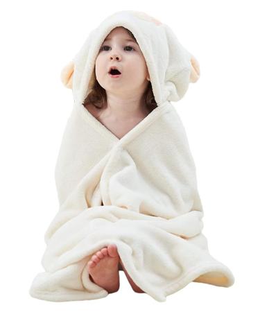 Hilmocho Baby Hooded Bath Towel Infant Toddler Swaddle Wrap Blanket Soft Warm Coral Velvet Absorbent Swimming Shower Towel (White Sheep)