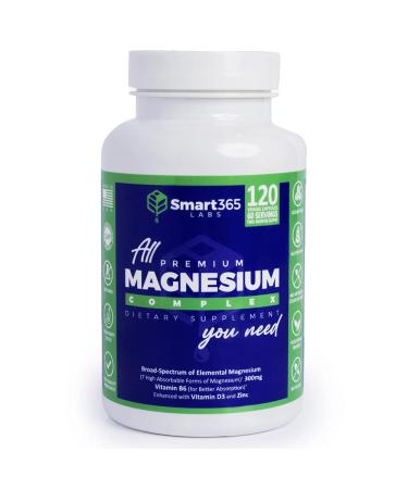 Smart365Labs PREMIUM MAGNESIUM COMPLEX | 1 321mg blend providing 300mg of Elemental Magnesium 7 Magnesium Forms: Citrate AA Chelate Gluconate L-Threonate Malate Oxide Bisglycinate |120 Capsules