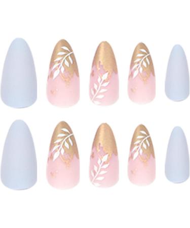 24Pcs Almond Press on Nails Short Matte French Stick on Nails - Baby Blue/Pink False Nails for Women Stiletto Nail Art - Buy Online on GoSupps.com
