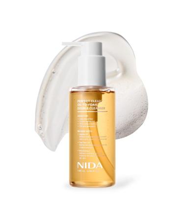 NIDA Perfect Clear Oil-To-Foam Double Cleanser | Jojoba Oil, Tea Tree Oil, Rice Extract | Good for Daily Impurities, Excess Sebum, Pore Cleaning, Blackheads, Dirt and Pollutants | 4.90 fl. oz., 145ml