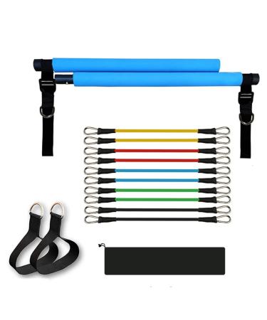 150LB Adjustable Pilates Bar Set with 5 Resistance Bands Portable Gym Stick for Full Body Workout Yoga Home Ftiness (Blue 1set)