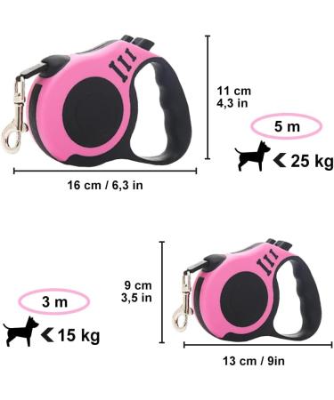 Retractable Dog Leash - 3m Extendable Pink Leash for Small Medium & Large Dogs | Durable & Stylish - Buy Online on GoSupps.com