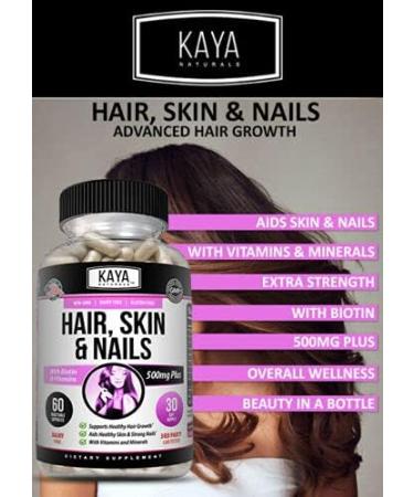 Kaya Naturals Hair Skin Nail Capsules - Biotin, Vitamin D, B-12, Folic Acid - Supports Hair Growth - 60 Count - Buy Online on GoSupps.com