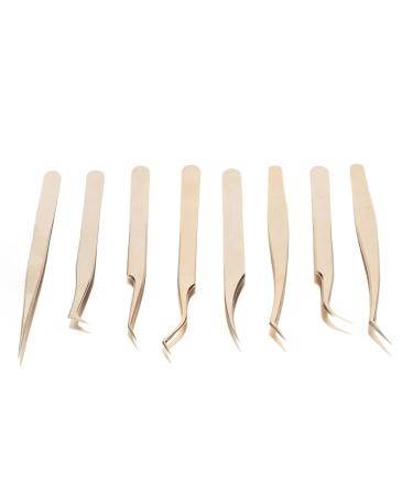 Eyelash Extension Tweezers Set - 8 Premium Stainless Steel Tools for Accurate Application | Ergonomic Design & Pearly Gold Finish - Buy Online on GoSupps.com