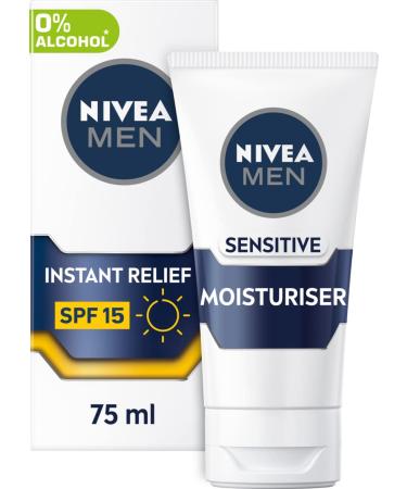 NIVEA MEN NIVEA MEN Sensitive SPF15 Face Moisturizer (75 ml) 0% alcohol relieves 5 signs of skin irritation and protects skin against UVA/UVB rays non-greasy formula
