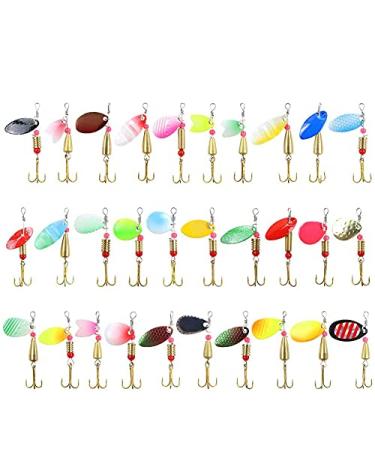 30PCS Fishing Lures Kit Set Spinnerbait for Bass Trout Walleye Salmon Assorted Metal Hard Lures Inline Spinner Baits