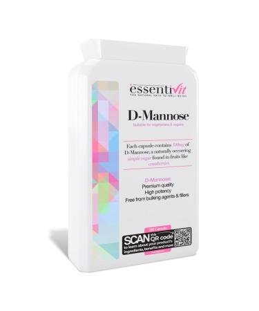 essentiVit D-Mannose 500mg - 180 Vegan Capsules - Natural Urinary Health Support - Made in The UK