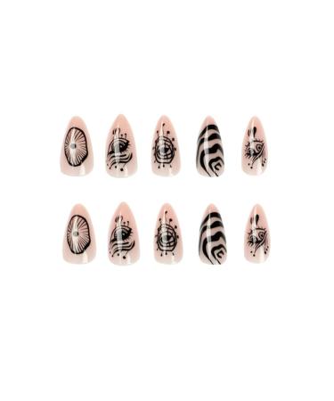 Justotry 24-Piece Swirl Almond Nails - Animal Patterns Black French Press On Nails Oval Artificial Fake Fingernails for Women - Buy Online on GoSupps.com