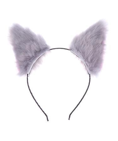 FRCOLOR Fur Cat Ears Headband Fox Ear Headwear Animal Fur Costume Party Head Bands for Women and Girls (Grey)