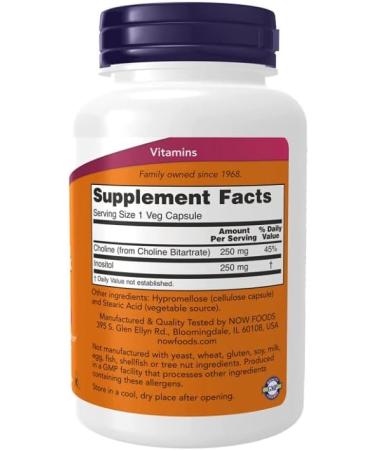 NOW Foods Choline and Inositol 500mg - 100 Capsules | Enhance Brain Health & Mood Support | International Shipping Available - Buy Online on GoSupps.com
