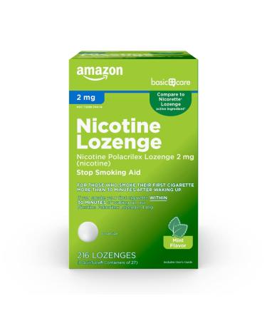 Amazon Basic Care Nicotine Polacrilex Lozenge 2 mg (Nicotine), Mint Flavor, Stop Smoking Aid Quit Smoking with Nicotine Lozenge, 216 Count 2mg Mint 216 Count (Pack of 1)