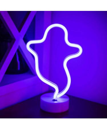 Neon Signs Halloween Ghost Festival Decorative lights with Base Blue LED Neon Lights Festival Lights Decoration USB/Battery operated Ghost Neon Night light neon sign for Halloween Party Blue-ghost