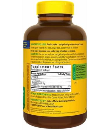 Nature Made Magnesium 400mg Oxide Extra Strength 180 Softgels | 180-Day Supply | Includes Supplement Guide - Buy Online on GoSupps.com