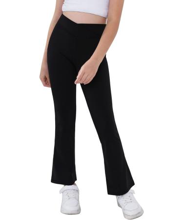 Girls 11-12 Years Black Yoga Pants | High Waist Bootcut Workout Flare | Cross Waist Wide Leg Pants - Buy Online on GoSupps.com
