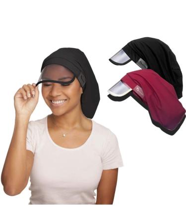 Hairbrella XL Womens Rain Hat, Waterproof, Sun Protection, Satin-Lined, Packable, for Voluminous and Long Hair (Black/Cranberry, X-Large)