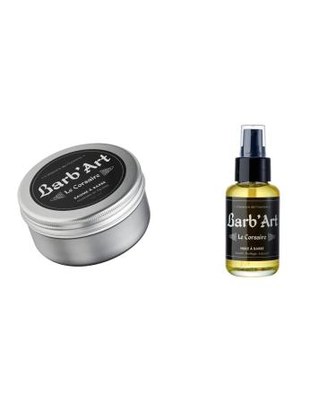 Barb'Art - Baume Barbe Magnifique - Id al pour Barbes Longues ou mi-longues - 80ml & Huile Barbe Magnifique - Entretien barbe - Huiles bio d'Argan S same et Jojoba -"Le Corsaire" - 50ml