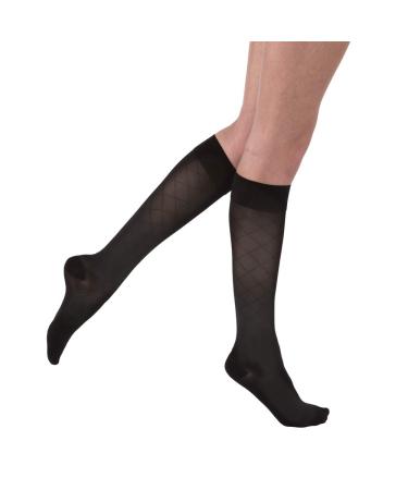 JOBST UltraSheer Diamond Pattern 15-20 mmHg Knee High Compression Stockings Closed Toe X-Large Classic Black Classic Black X-Large