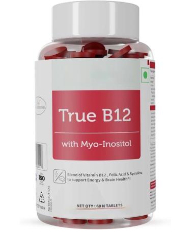 Plant-Based True B12 Supplements for Men & Women | with Myo-inositol Folic Acid & Spirulina | Supports Energy Brain Health & Better Absorption (60 Tablets) - Buy Online on GoSupps.com