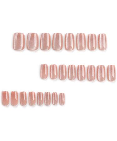 SINLOV Coffin False Nails Medium Length Nude Cat Eyes Nude Fake French Nails Press Shiny on False Nails for Women and Girls - Buy Online on GoSupps.com