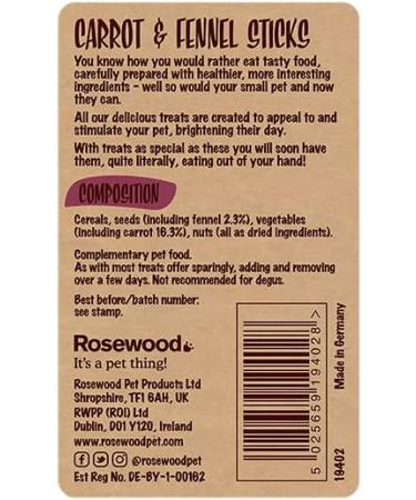 Rosewood Naturals Carrot & Fennel Sticks Rabbit Treats & Small Animal Treats 140g 120 g (Pack of 1) - Buy Online on GoSupps.com