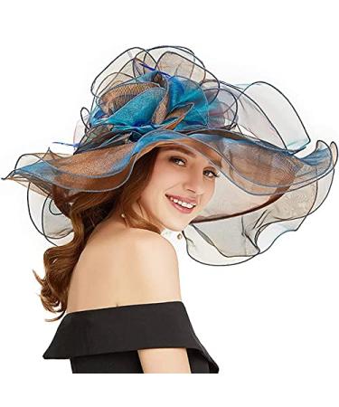 Women Party Church Derby Top Hats Organza Sun Visor Cap Ladies Flowers Fascinators Big Wide Brim Fedoras Brown 4 Medium