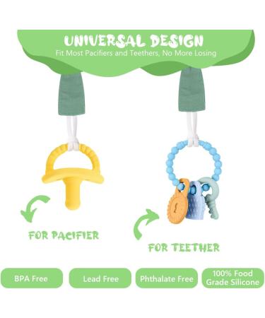 Vicloon Baby Dummy Clips 3 Pcs - BPA Free Soother Pacifier Chain Holder Clips for Boys and Girls - Teether Toy or Soothie - Green/Gray/Beige - Buy Online on GoSupps.com