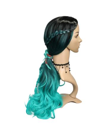 HANNE Ombre Bluish Green Wigs - Long Wavy Heat Resistant Synthetic Hair for Women | Aqua Teal Body Wave Wigs - Buy Online on GoSupps.com