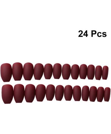 Beaupretty Wine Red Coffin Nails Full Cover Matte False Nails French Acrylic Press On Nails for Women 24pcs - Buy Online on GoSupps.com