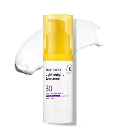 SKINRAYS Hypoallergenic Eyescreen Broad Spectrum Zinc Oxide Mineral Sunscreen for Eye Area Clean Beauty Safe for All Sensitive Skin SPF30 1.12 Fl Oz / 30Ml - Made in the USA