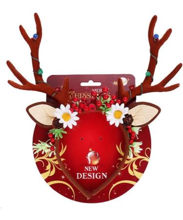 Lurrose Christmas Reindeer Antlers Headband Light up Deer Antlers Led Antler Headbands Floral Crown Deer Antler Costume Headband Xmas Hair Accessories - Buy Online on GoSupps.com