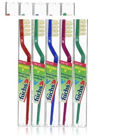 Fuchs Brushes Toothbrushes Pure Natural Boar Bristle Record V Adult Soft (Pack of 5) - Colors may vary
