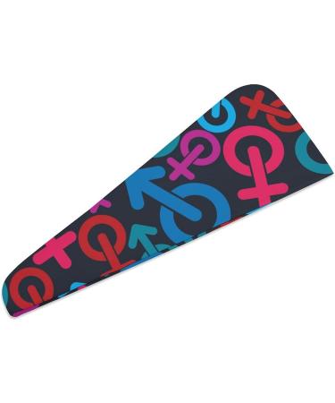 Super Absorbent Gender Symbols Microfiber Hair Towel Wrap for Women - 10x26 Inch Hair Turban with Button | International Shipping Available - Buy Online on GoSupps.com