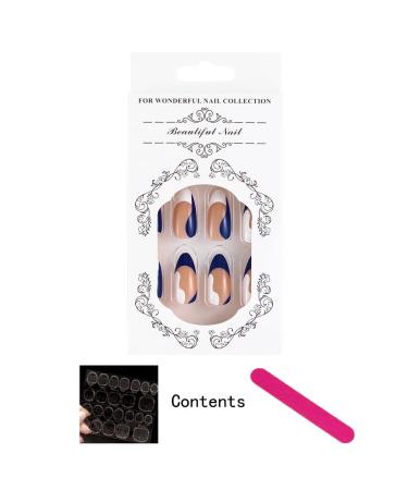 Sethexy 24pc Abstract Almond Shape False Nails | French Press-On Swirl Acrylic Fingernails for Women & Girls - Blue - Buy Online on GoSupps.com
