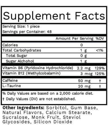 Buy Mint Extra Strength Caffeine Gum - 50mg Caffeine Taurine & B Vitamins Sugar Free & Zero Calorie | 48 Pieces (6 Packs) - International Shipping - Buy Online on GoSupps.com