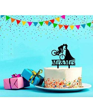 Bicycle Kissing Bride and Groom Wedding Cake Topper Black Acrylic Mr & Mrs Wedding Cake Topper Funny Wedding Cake Topper Bridal Shower Cake Topper - Buy Online on GoSupps.com