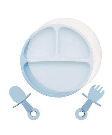 Baby Plate with Suction Cup Silicone Kids Plate with Spoon Fork BPA Free Plate Non-Slip Toddler Kids Tableware Set for Toddler and Children Silicone Baby Plate with Compartments (Light Blue) Light Blue With Lids