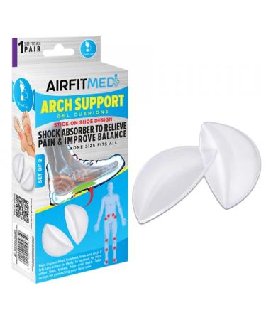 Footcare Arch Support Premium Gel Set - Stick ON Shoe Design - 2 Piece Insoles for Flat Feet Gel Arch Inserts for Plantar Fasciitis Adhesive Arch Pad for Relieve Pressure and Feet Pain