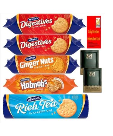 Mixed Assortment of McVitie's Classic Variety Biscuits & Zamfoods Tea Nutrition Info Pack Digestives Rich Tea Ginger Nuts Hobnobs Cookies Perfect for Sharing with fmaily & Gifting on Christmas 2 Bundle