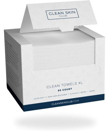 Clean Skin Club Clean Towels XL USDA-certified 100% bio-based facial cloth approved by dermatologists dry disposable make-up removal towels facial cleaning (4-pack) 200 Count (Save 15%))