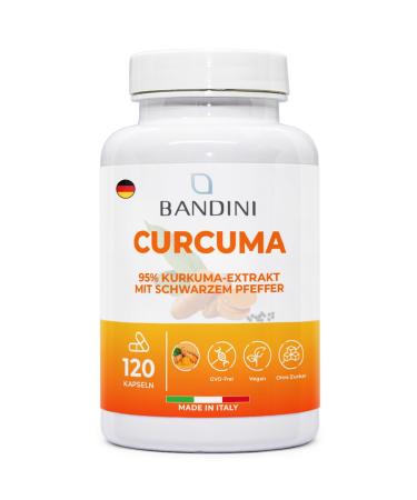 Bandini Curcuma Extract | 120 capsules for 4 months supply | Highly dosed curcumin content from 95% turmeric extract + piperine from black pepper | Highly bioavailable laboratory tested GMO-free 100% vegan