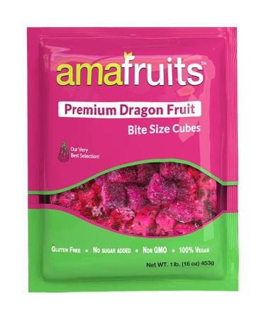 Amafruits Dragon Fruit (Pitaya) Bite Size Cubes - 16oz bag, 5 bag count