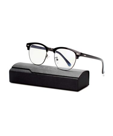 GY snail Blue Light Blocking Clear Glasses for Men Anti Eyestrain Better Sleep Round Computer Semi Rimless Nerd Glasses (Black Frame)
