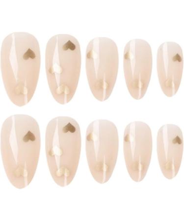 JUSTOTRY 24 Pcs Gold Heart Almond Short False Nails Gradient White French Press on Nails for Valentine's Day - Oval Medium Stick on Nails with Nail Glue for Women - Buy Online on GoSupps.com
