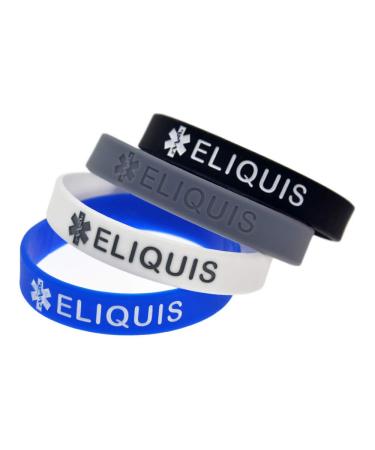 4 Pack ELIQUIS Medical Alert ID Silicone Bracelet Wristbands for Man Women