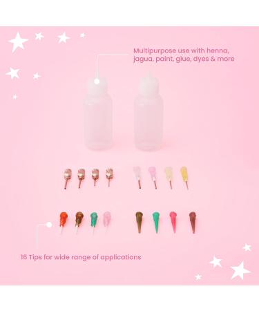 Mihenna Henna Applicator Bottle | 2 Pack with 16 Tips | 30 ml for Henna Tattoo Cone Kits | Soft Squeeze Art Craft Dispenser - Buy Online on GoSupps.com