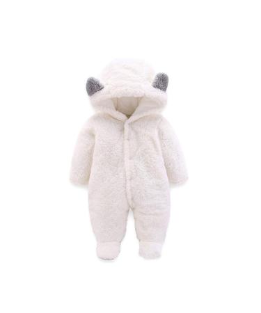 Voopptaw Warm Baby Winter Jumpsuit Fleece Romper Suits Cute Thick Bear Snowsuit for 0-12months 0-3 Months White