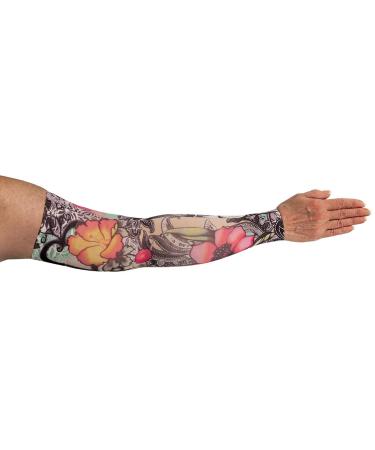 Lymphedivas Tattoo Blossom Arm Sleeve 30-40mmHg Medium Long with Diva Diamond Band