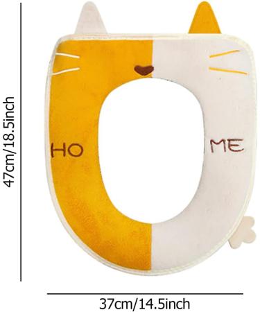 Warm Toilet Seat Covers 2PCS with Zipper Lid Lifter Handle Cat Cartoon Design - Washable & Reusable Toilet Seat Mats in Cat-yellow Grey - Buy Online on GoSupps.com
