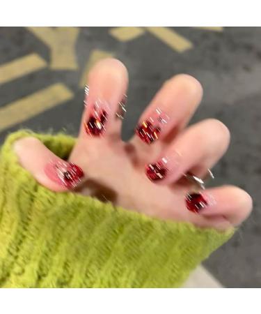 24Pcs/Set Press On Nails New Flame Gemstone Red Diamond Short Patch False Nails Acrylic Fake Nails Full Cover Nails Tips Artificial Finger Manicure Press on nails for Women and Girls - Buy Online on GoSupps.com