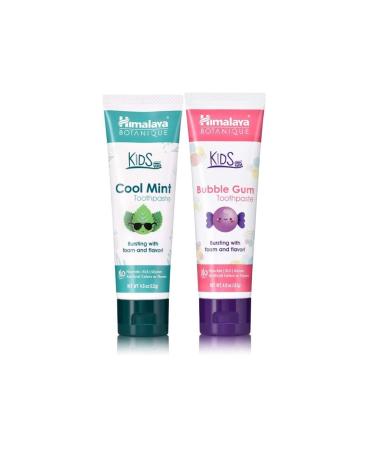 Himalaya Botanique Kids Toothpaste Cool Mint and Bubble Gum Variety Pack Fluoride-Free Gentle No Artificial Colors SLS Free Gluten Free 4 Oz (Pack of 2)